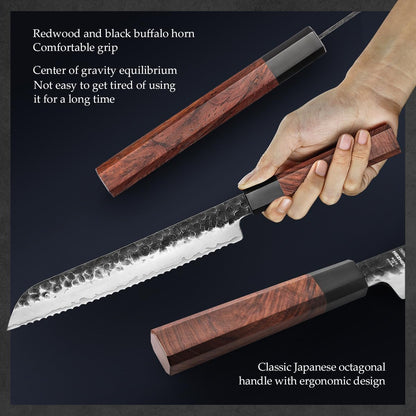 5.3" Utility Knife, Clad Steel Composite Forging Steel Universal Knife, Petty Knife Paring Fruit Peeling,Japanese Style Kitchen Knife,Natural Wood Octagonal Handle