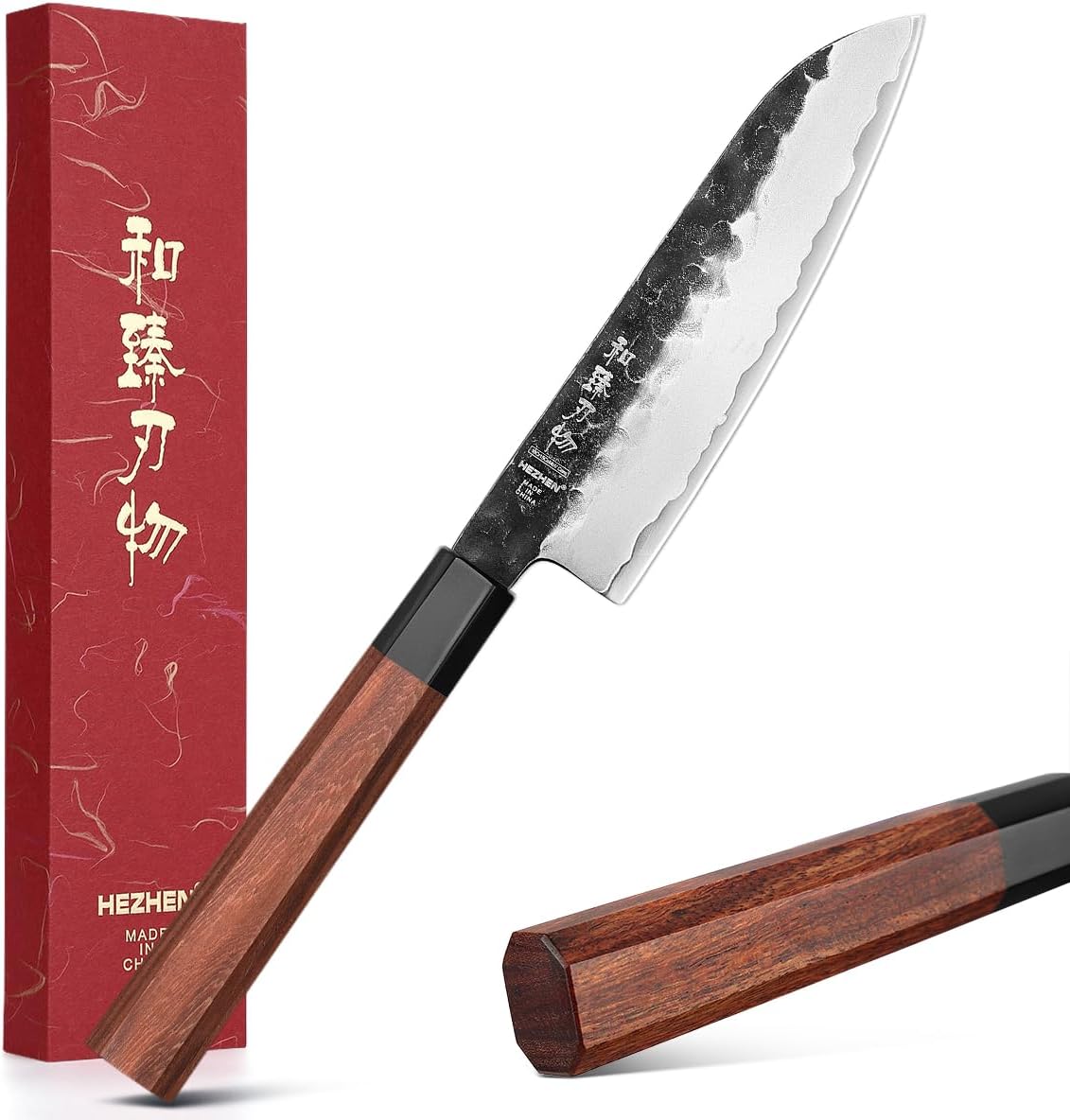 5.3" Utility Knife, Clad Steel Composite Forging Steel Universal Knife, Petty Knife Paring Fruit Peeling,Japanese Style Kitchen Knife,Natural Wood Octagonal Handle