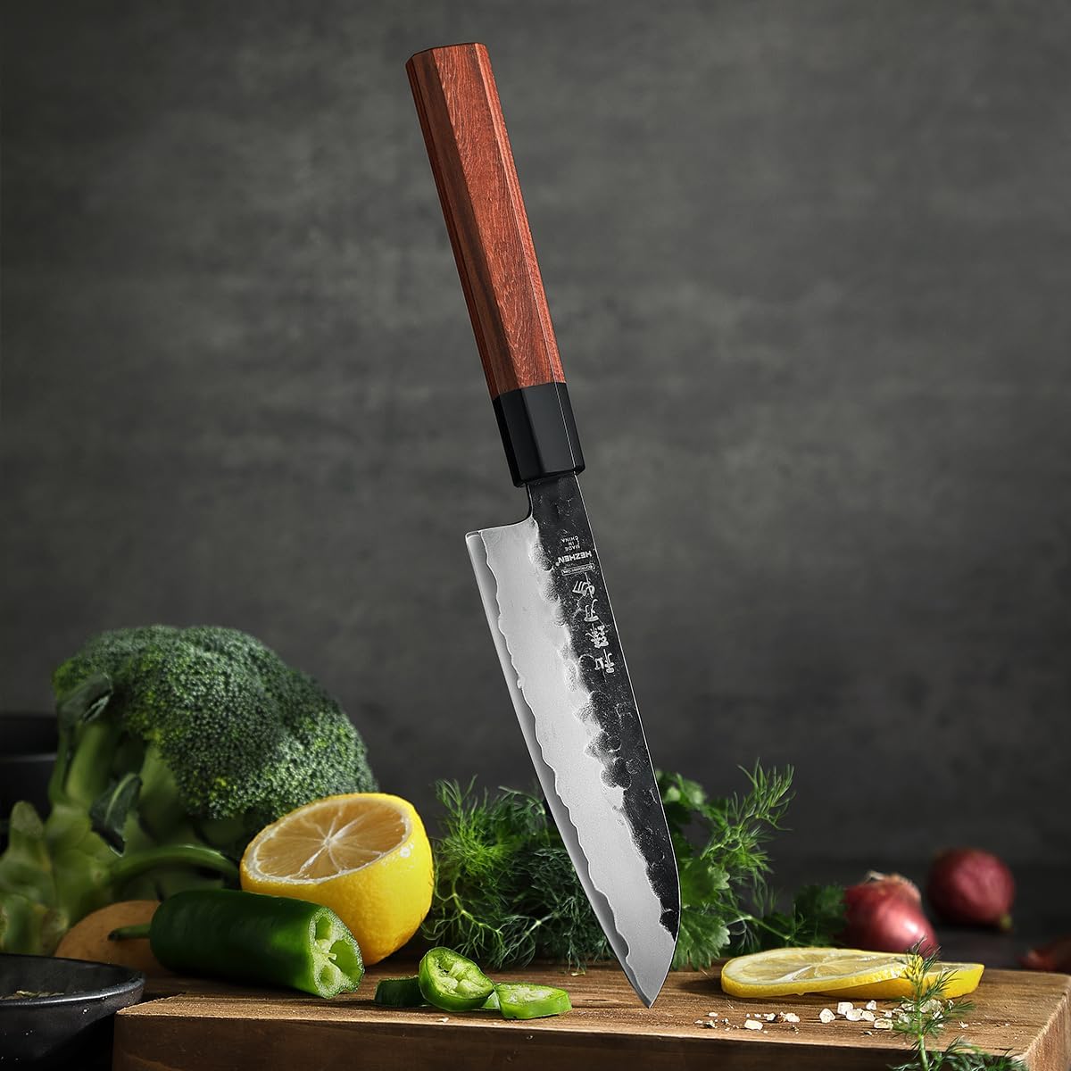 5.3" Utility Knife, Clad Steel Composite Forging Steel Universal Knife, Petty Knife Paring Fruit Peeling,Japanese Style Kitchen Knife,Natural Wood Octagonal Handle