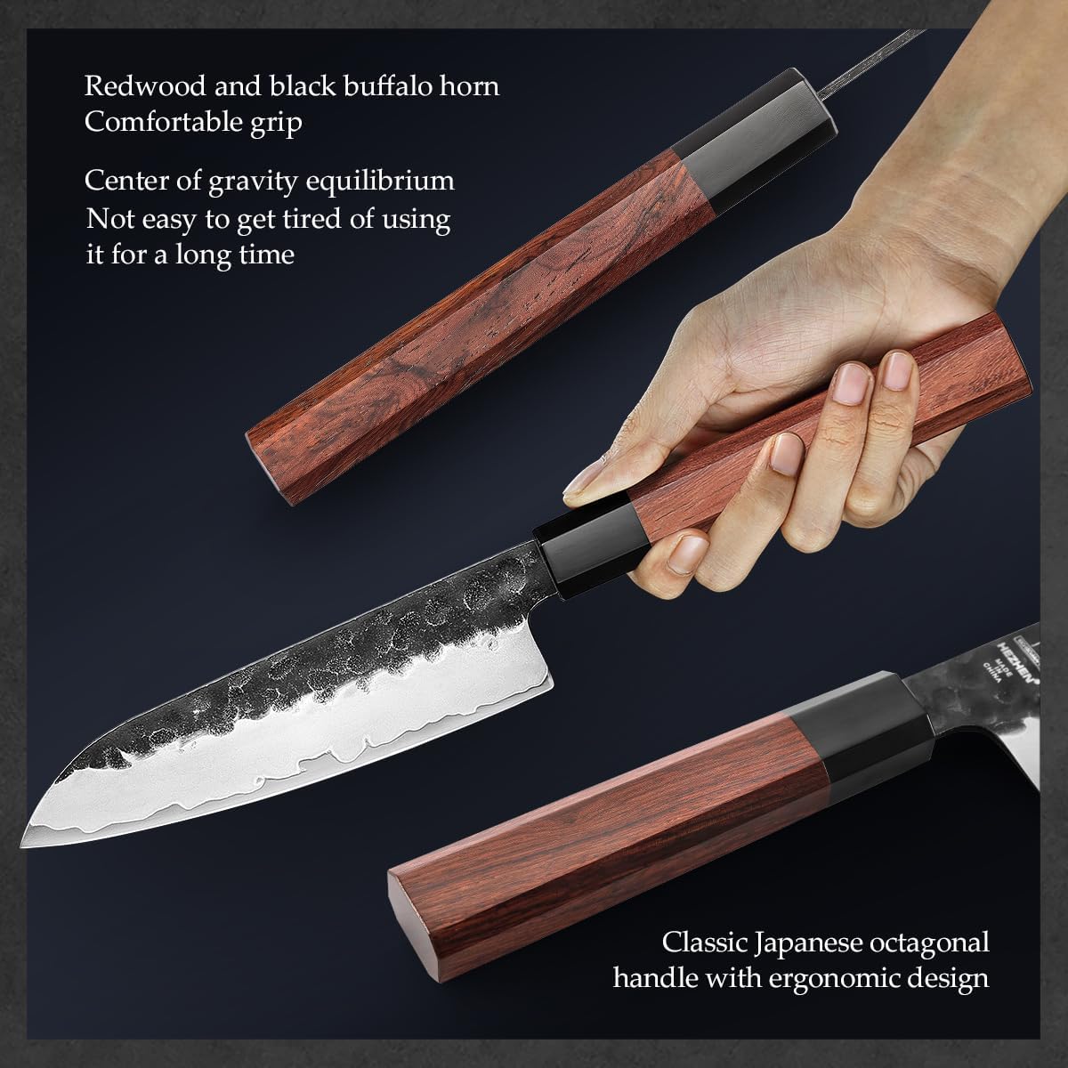 5.3" Utility Knife, Clad Steel Composite Forging Steel Universal Knife, Petty Knife Paring Fruit Peeling,Japanese Style Kitchen Knife,Natural Wood Octagonal Handle