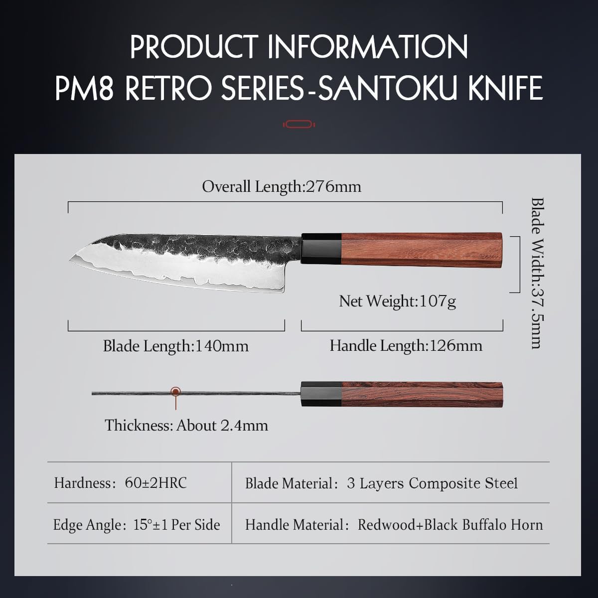 5.3" Utility Knife, Clad Steel Composite Forging Steel Universal Knife, Petty Knife Paring Fruit Peeling,Japanese Style Kitchen Knife,Natural Wood Octagonal Handle