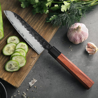5.3" Utility Knife, Clad Steel Composite Forging Steel Universal Knife, Petty Knife Paring Fruit Peeling,Japanese Style Kitchen Knife,Natural Wood Octagonal Handle