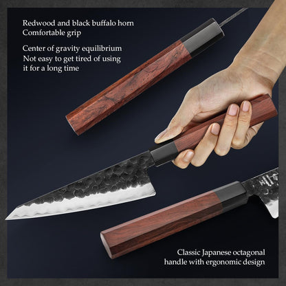 5.3" Utility Knife, Clad Steel Composite Forging Steel Universal Knife, Petty Knife Paring Fruit Peeling,Japanese Style Kitchen Knife,Natural Wood Octagonal Handle