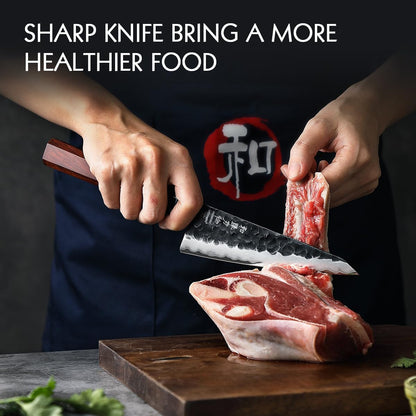 5.3" Utility Knife, Clad Steel Composite Forging Steel Universal Knife, Petty Knife Paring Fruit Peeling,Japanese Style Kitchen Knife,Natural Wood Octagonal Handle