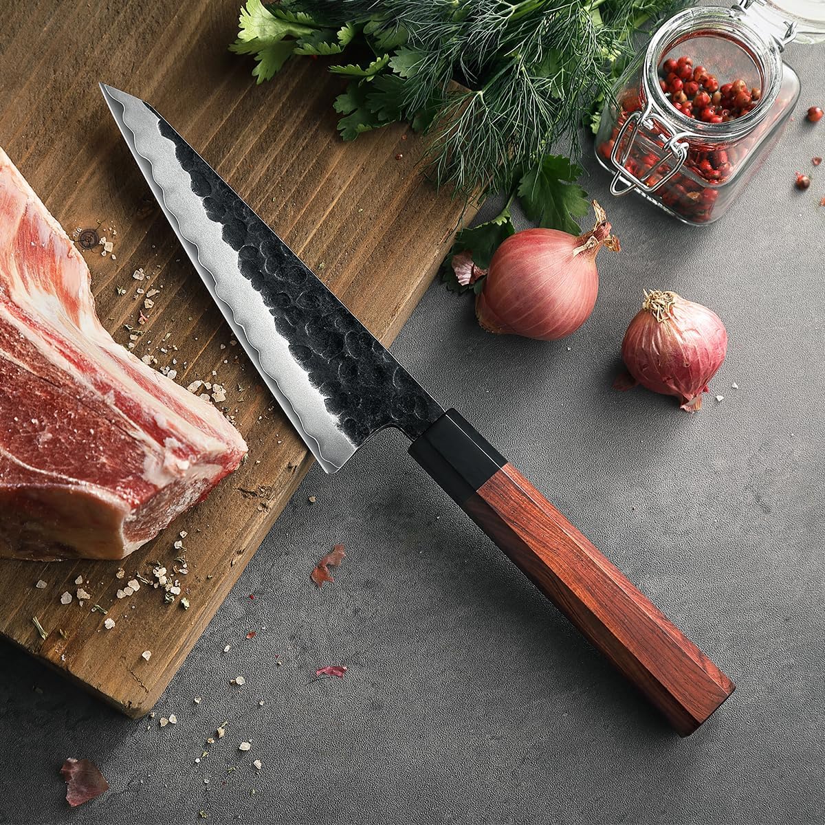 5.3" Utility Knife, Clad Steel Composite Forging Steel Universal Knife, Petty Knife Paring Fruit Peeling,Japanese Style Kitchen Knife,Natural Wood Octagonal Handle