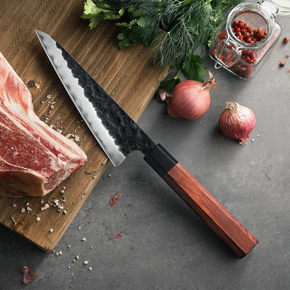 5.3" Utility Knife, Clad Steel Composite Forging Steel Universal Knife, Petty Knife Paring Fruit Peeling,Japanese Style Kitchen Knife,Natural Wood Octagonal Handle