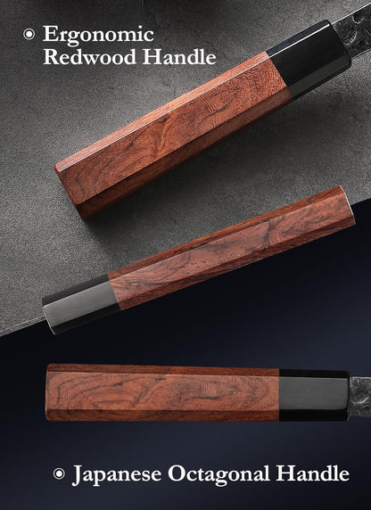 5.3" Utility Knife, Clad Steel Composite Forging Steel Universal Knife, Petty Knife Paring Fruit Peeling,Japanese Style Kitchen Knife,Natural Wood Octagonal Handle
