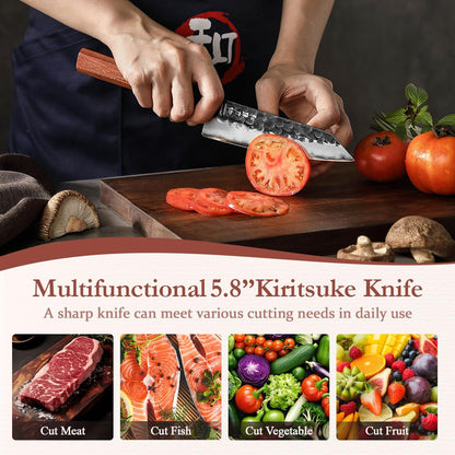 5.3" Utility Knife, Clad Steel Composite Forging Steel Universal Knife, Petty Knife Paring Fruit Peeling,Japanese Style Kitchen Knife,Natural Wood Octagonal Handle