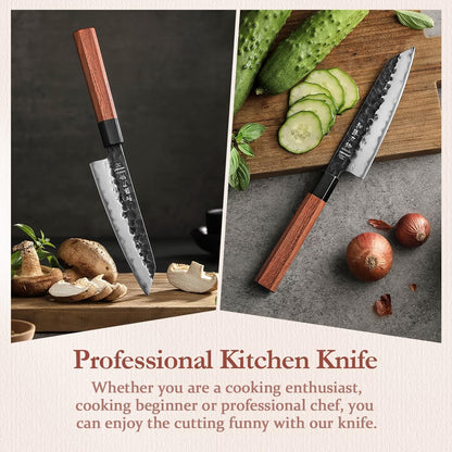 5.3" Utility Knife, Clad Steel Composite Forging Steel Universal Knife, Petty Knife Paring Fruit Peeling,Japanese Style Kitchen Knife,Natural Wood Octagonal Handle