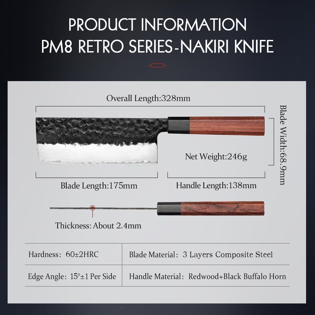 5.3" Utility Knife, Clad Steel Composite Forging Steel Universal Knife, Petty Knife Paring Fruit Peeling,Japanese Style Kitchen Knife,Natural Wood Octagonal Handle