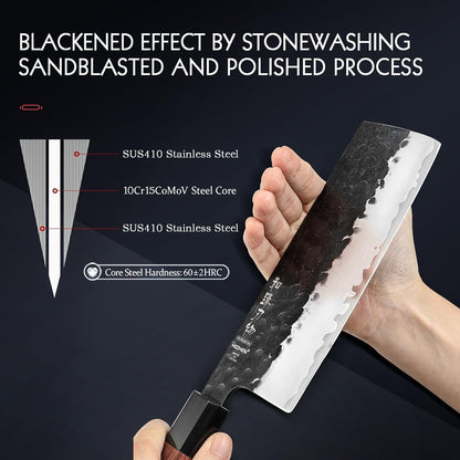 5.3" Utility Knife, Clad Steel Composite Forging Steel Universal Knife, Petty Knife Paring Fruit Peeling,Japanese Style Kitchen Knife,Natural Wood Octagonal Handle
