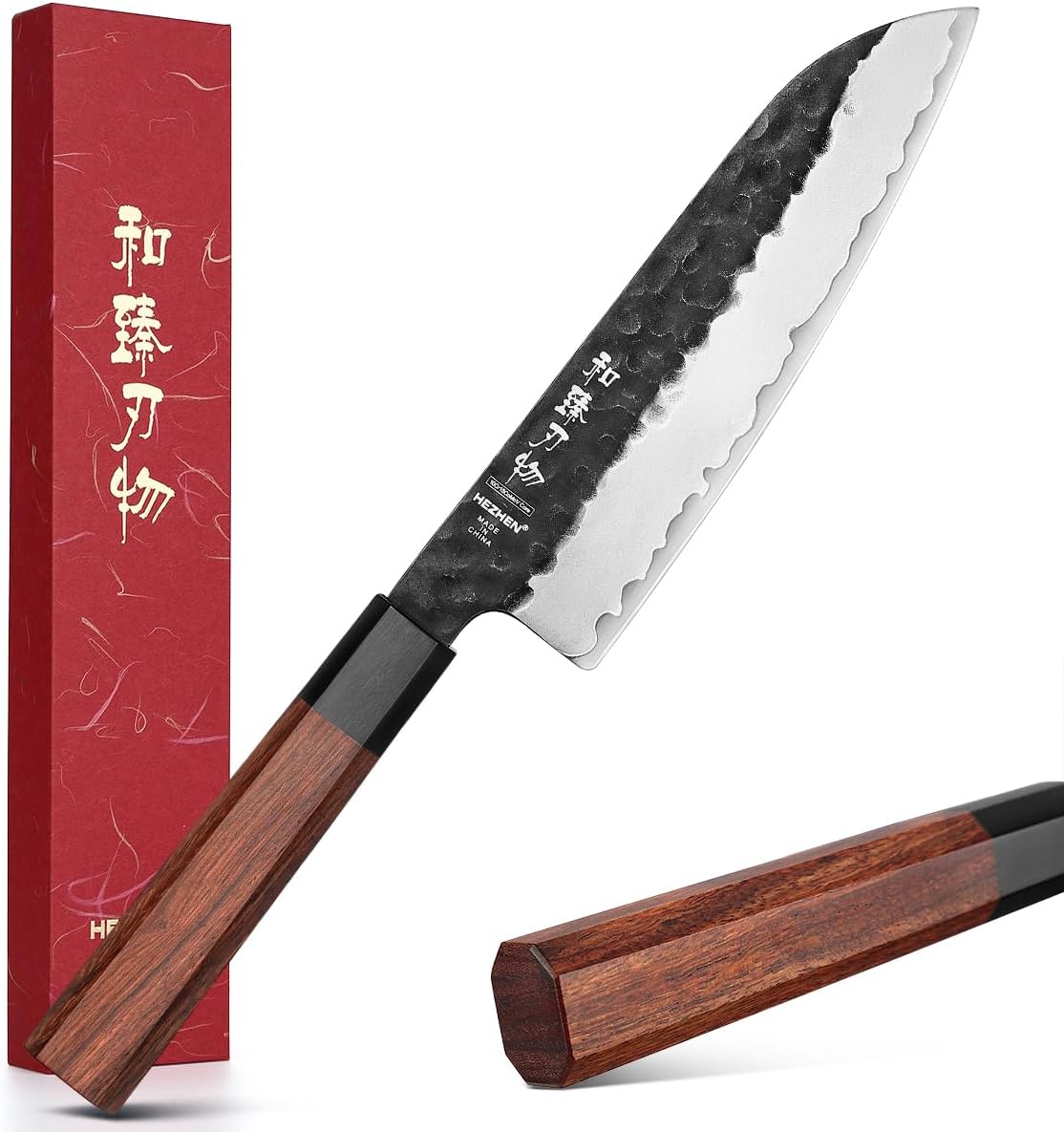5.3" Utility Knife, Clad Steel Composite Forging Steel Universal Knife, Petty Knife Paring Fruit Peeling,Japanese Style Kitchen Knife,Natural Wood Octagonal Handle