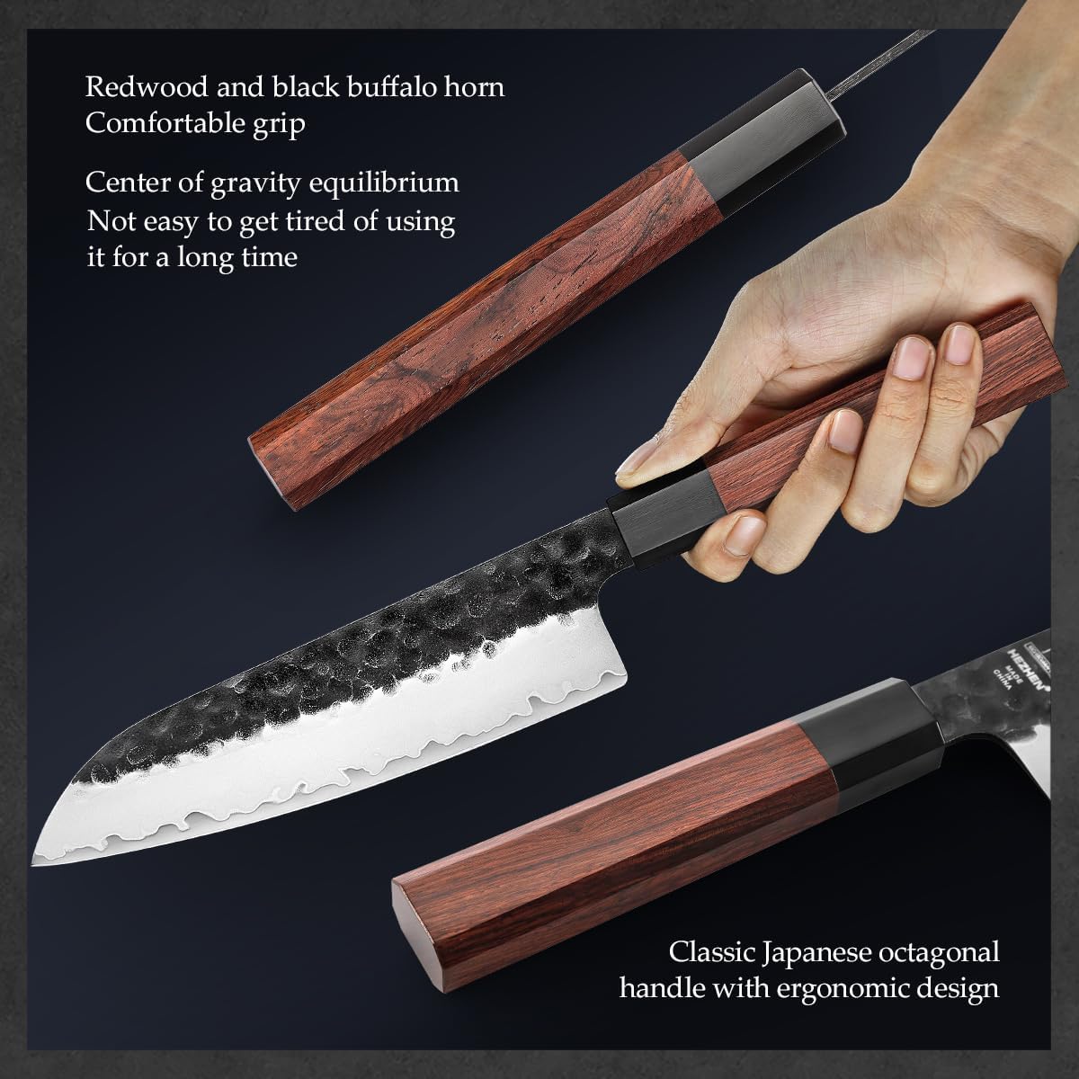 5.3" Utility Knife, Clad Steel Composite Forging Steel Universal Knife, Petty Knife Paring Fruit Peeling,Japanese Style Kitchen Knife,Natural Wood Octagonal Handle