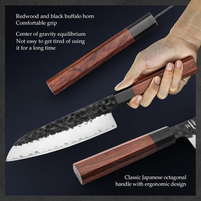5.3" Utility Knife, Clad Steel Composite Forging Steel Universal Knife, Petty Knife Paring Fruit Peeling,Japanese Style Kitchen Knife,Natural Wood Octagonal Handle