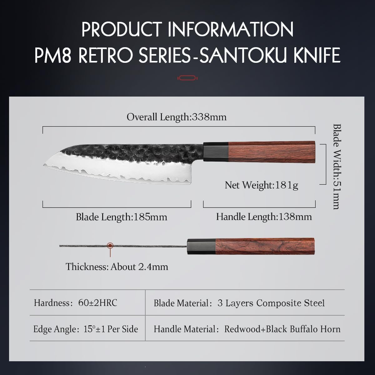 5.3" Utility Knife, Clad Steel Composite Forging Steel Universal Knife, Petty Knife Paring Fruit Peeling,Japanese Style Kitchen Knife,Natural Wood Octagonal Handle