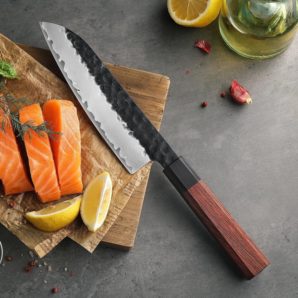 5.3" Utility Knife, Clad Steel Composite Forging Steel Universal Knife, Petty Knife Paring Fruit Peeling,Japanese Style Kitchen Knife,Natural Wood Octagonal Handle
