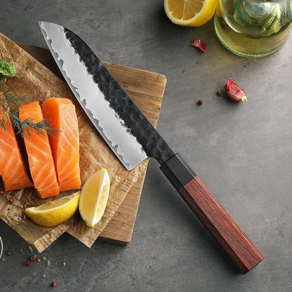 5.3" Utility Knife, Clad Steel Composite Forging Steel Universal Knife, Petty Knife Paring Fruit Peeling,Japanese Style Kitchen Knife,Natural Wood Octagonal Handle