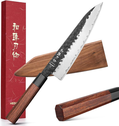 5.3" Utility Knife, Clad Steel Composite Forging Steel Universal Knife, Petty Knife Paring Fruit Peeling,Japanese Style Kitchen Knife,Natural Wood Octagonal Handle