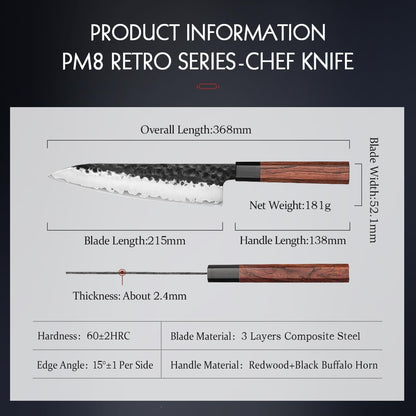 5.3" Utility Knife, Clad Steel Composite Forging Steel Universal Knife, Petty Knife Paring Fruit Peeling,Japanese Style Kitchen Knife,Natural Wood Octagonal Handle