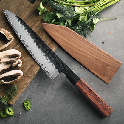 5.3" Utility Knife, Clad Steel Composite Forging Steel Universal Knife, Petty Knife Paring Fruit Peeling,Japanese Style Kitchen Knife,Natural Wood Octagonal Handle