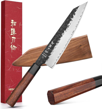 5.3" Utility Knife, Clad Steel Composite Forging Steel Universal Knife, Petty Knife Paring Fruit Peeling,Japanese Style Kitchen Knife,Natural Wood Octagonal Handle