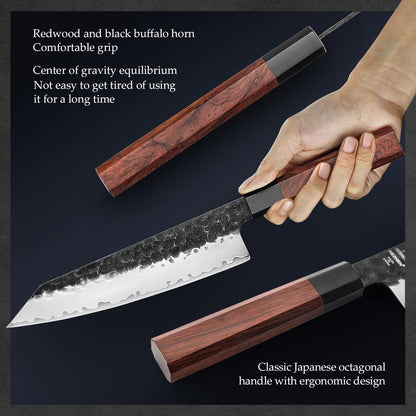 5.3" Utility Knife, Clad Steel Composite Forging Steel Universal Knife, Petty Knife Paring Fruit Peeling,Japanese Style Kitchen Knife,Natural Wood Octagonal Handle