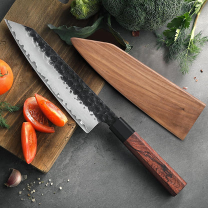 5.3" Utility Knife, Clad Steel Composite Forging Steel Universal Knife, Petty Knife Paring Fruit Peeling,Japanese Style Kitchen Knife,Natural Wood Octagonal Handle