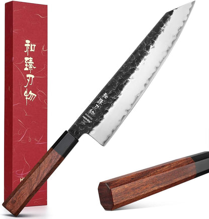 5.3" Utility Knife, Clad Steel Composite Forging Steel Universal Knife, Petty Knife Paring Fruit Peeling,Japanese Style Kitchen Knife,Natural Wood Octagonal Handle