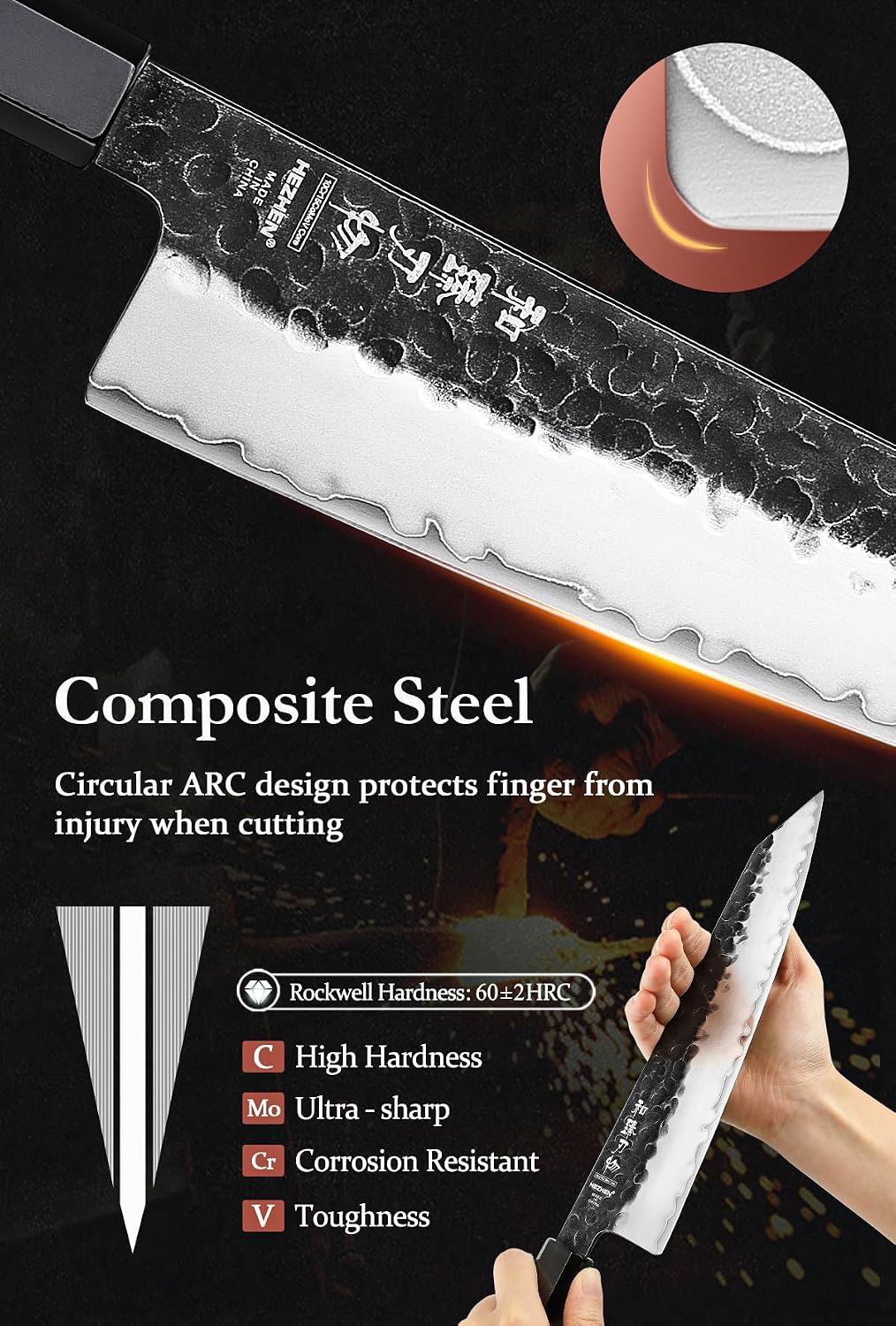 5.3" Utility Knife, Clad Steel Composite Forging Steel Universal Knife, Petty Knife Paring Fruit Peeling,Japanese Style Kitchen Knife,Natural Wood Octagonal Handle