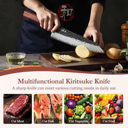 5.3" Utility Knife, Clad Steel Composite Forging Steel Universal Knife, Petty Knife Paring Fruit Peeling,Japanese Style Kitchen Knife,Natural Wood Octagonal Handle