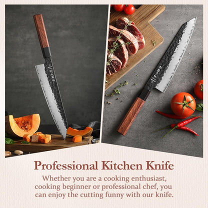 5.3" Utility Knife, Clad Steel Composite Forging Steel Universal Knife, Petty Knife Paring Fruit Peeling,Japanese Style Kitchen Knife,Natural Wood Octagonal Handle