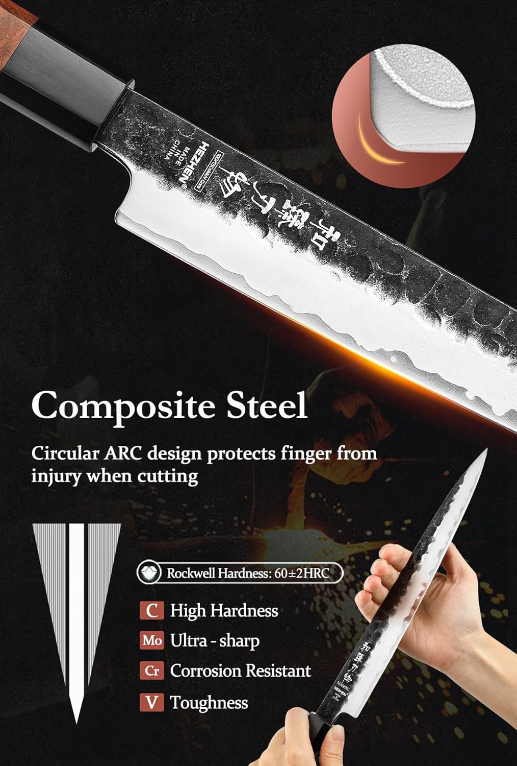 5.3" Utility Knife, Clad Steel Composite Forging Steel Universal Knife, Petty Knife Paring Fruit Peeling,Japanese Style Kitchen Knife,Natural Wood Octagonal Handle
