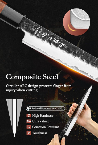 5.3" Utility Knife, Clad Steel Composite Forging Steel Universal Knife, Petty Knife Paring Fruit Peeling,Japanese Style Kitchen Knife,Natural Wood Octagonal Handle