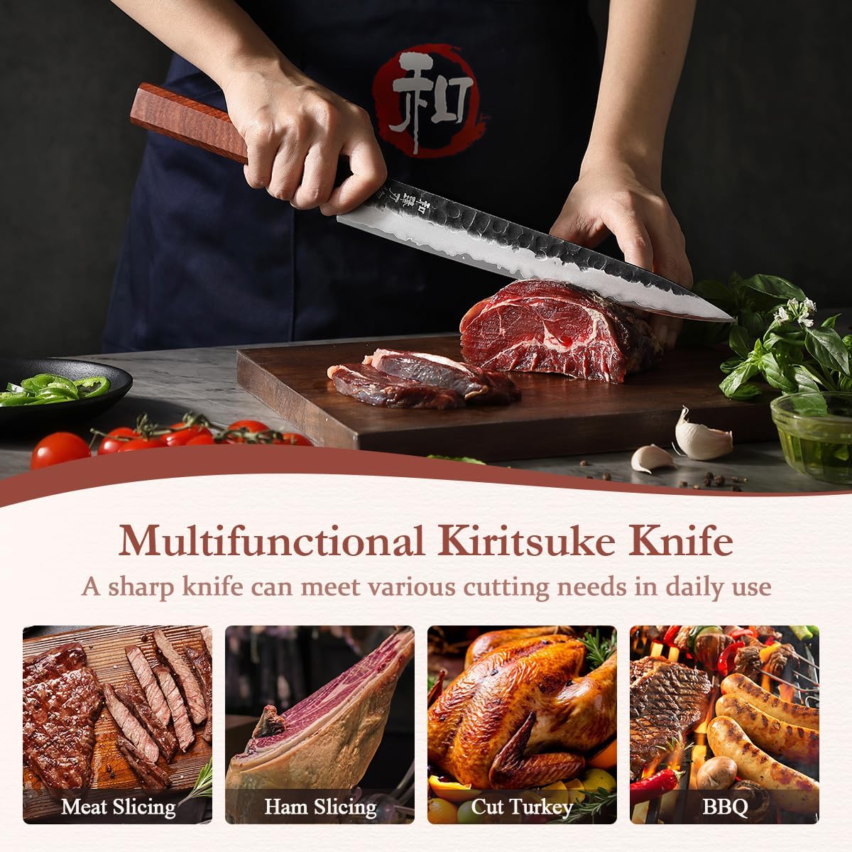 5.3" Utility Knife, Clad Steel Composite Forging Steel Universal Knife, Petty Knife Paring Fruit Peeling,Japanese Style Kitchen Knife,Natural Wood Octagonal Handle