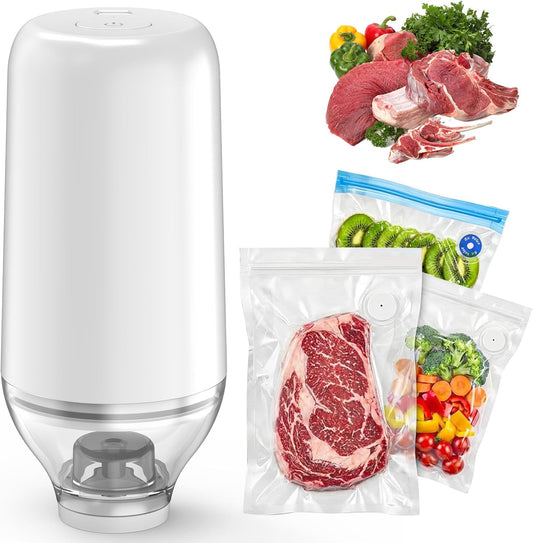 Portable Handheld Food Vacuum Sealer, White(Pump Only) | Powerful Suction Compatible with Reusable Vacuum Bags, Ideal for Food Storage & Camping