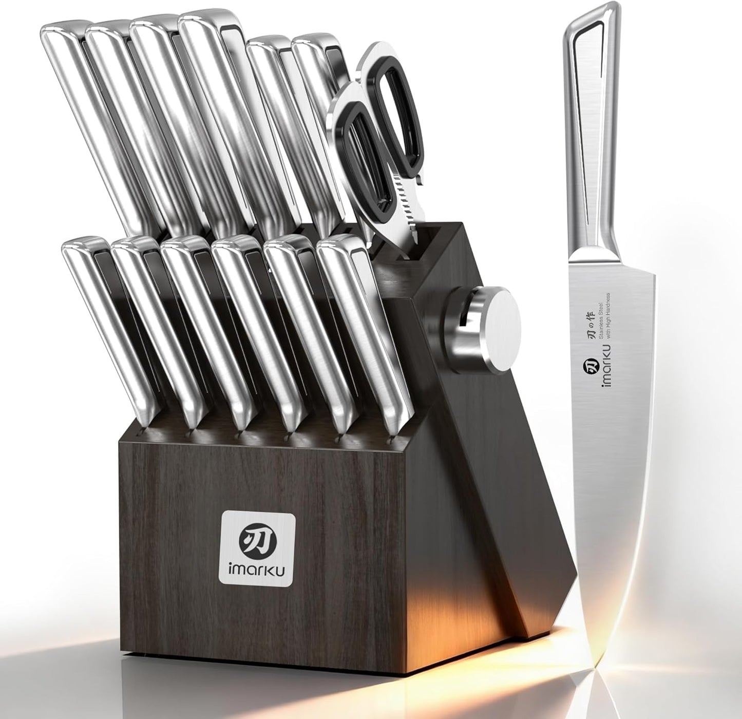 14 Pcs Knife Set with Block, Japanese High-Carbon Stainless Steel Kitchen Knife Set with Built-in Sharpener, Sharp Kitchen Knives, Dishwasher Safe, Non-Slip Handles, Gift for Men and Women