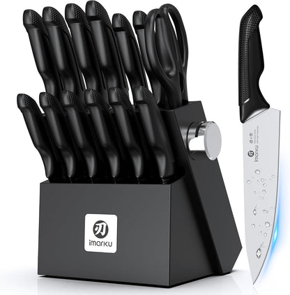 14 Pcs Knife Set with Block, Japanese High-Carbon Stainless Steel Kitchen Knife Set with Built-in Sharpener, Sharp Kitchen Knives, Dishwasher Safe, Non-Slip Handles, Gift for Men and Women