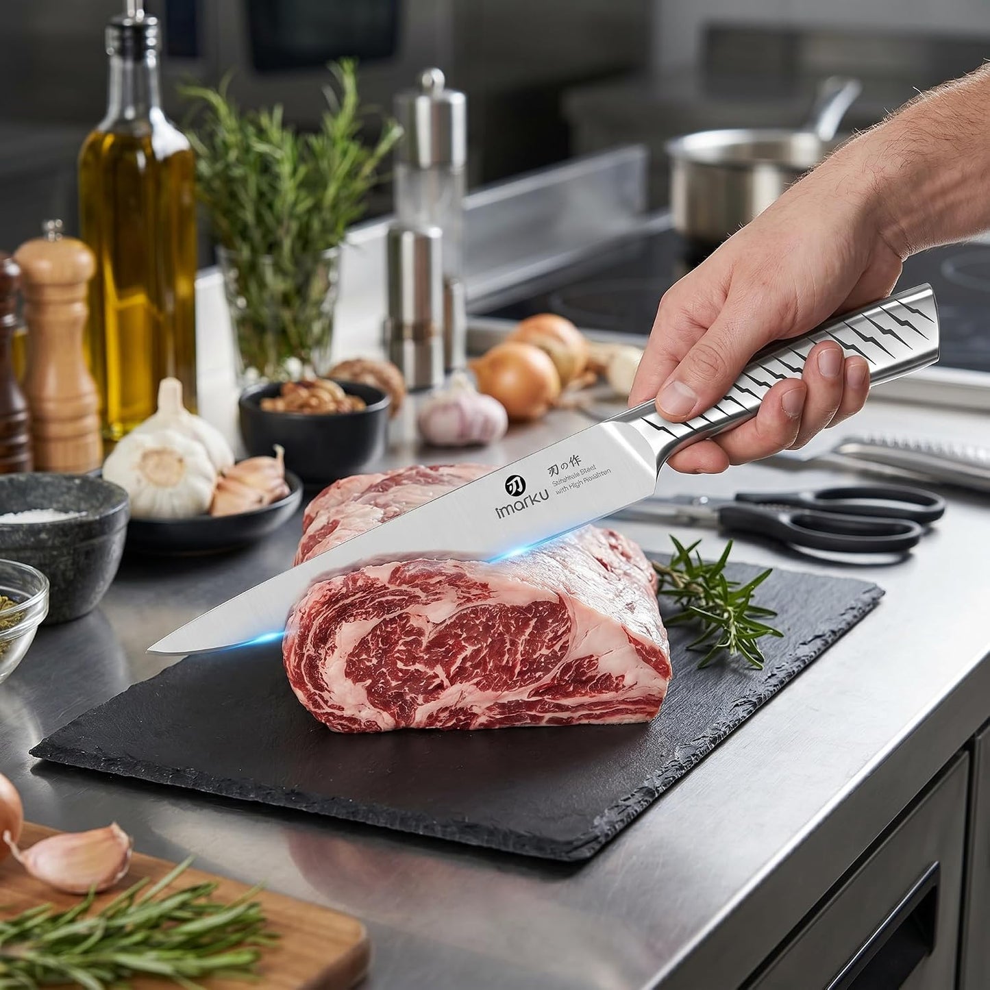 14 Pcs Knife Set with Block, Japanese High-Carbon Stainless Steel Kitchen Knife Set with Built-in Sharpener, Sharp Kitchen Knives, Dishwasher Safe, Non-Slip Handles, Gift for Men and Women