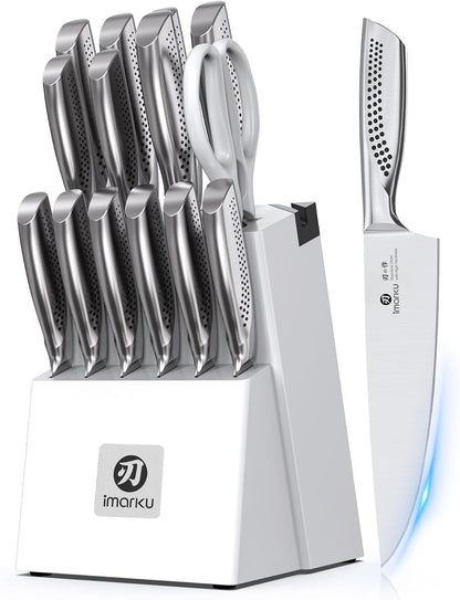 14 Pcs Knife Set with Block, Japanese High-Carbon Stainless Steel Kitchen Knife Set with Built-in Sharpener, Sharp Kitchen Knives, Dishwasher Safe, Non-Slip Handles, Gift for Men and Women