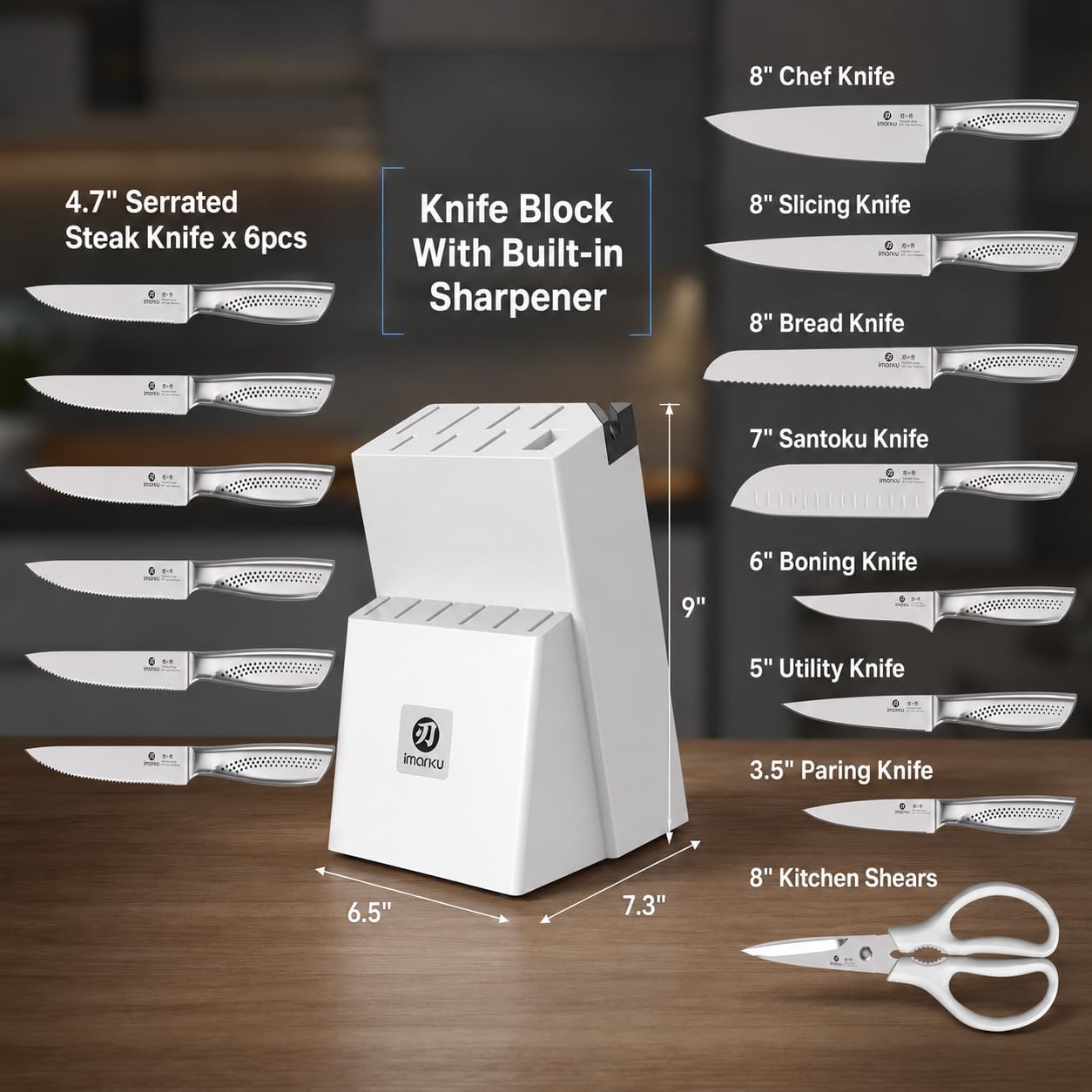14 Pcs Knife Set with Block, Japanese High-Carbon Stainless Steel Kitchen Knife Set with Built-in Sharpener, Sharp Kitchen Knives, Dishwasher Safe, Non-Slip Handles, Gift for Men and Women