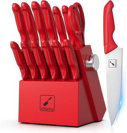 14 Pcs Knife Set with Block, Japanese High-Carbon Stainless Steel Kitchen Knife Set with Built-in Sharpener, Sharp Kitchen Knives, Dishwasher Safe, Non-Slip Handles, Gift for Men and Women