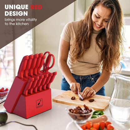 14 Pcs Knife Set with Block, Japanese High-Carbon Stainless Steel Kitchen Knife Set with Built-in Sharpener, Sharp Kitchen Knives, Dishwasher Safe, Non-Slip Handles, Gift for Men and Women