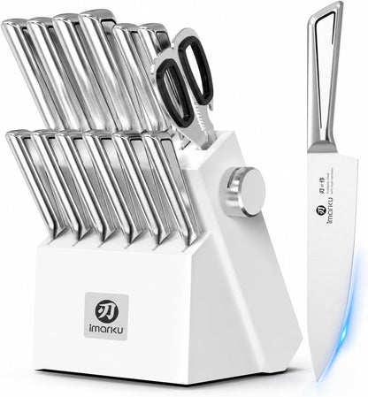 14 Pcs Knife Set with Block, Japanese High-Carbon Stainless Steel Kitchen Knife Set with Built-in Sharpener, Sharp Kitchen Knives, Dishwasher Safe, Non-Slip Handles, Gift for Men and Women