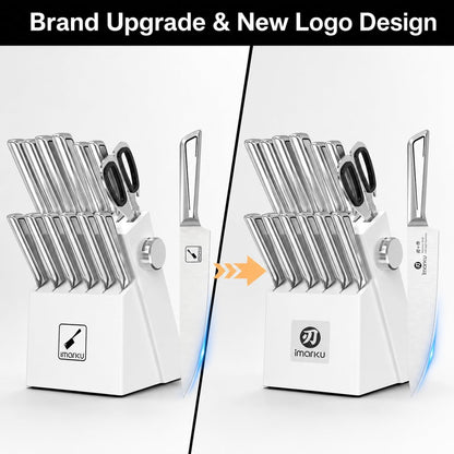14 Pcs Knife Set with Block, Japanese High-Carbon Stainless Steel Kitchen Knife Set with Built-in Sharpener, Sharp Kitchen Knives, Dishwasher Safe, Non-Slip Handles, Gift for Men and Women