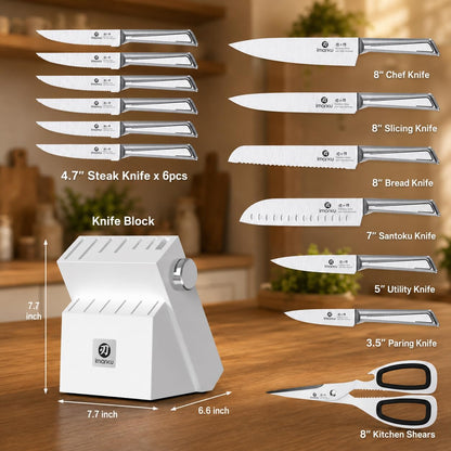 14 Pcs Knife Set with Block, Japanese High-Carbon Stainless Steel Kitchen Knife Set with Built-in Sharpener, Sharp Kitchen Knives, Dishwasher Safe, Non-Slip Handles, Gift for Men and Women