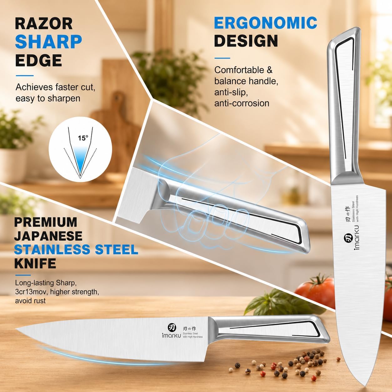 14 Pcs Knife Set with Block, Japanese High-Carbon Stainless Steel Kitchen Knife Set with Built-in Sharpener, Sharp Kitchen Knives, Dishwasher Safe, Non-Slip Handles, Gift for Men and Women