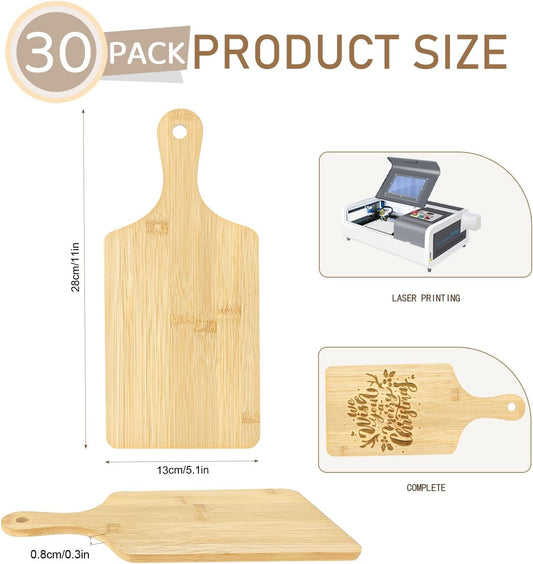 30 Pcs Cutting Boards with Handle 11" x 5" Wood Chopping Board Bulk Charcuterie Wooden Boards Laser Engraving Serving Tray Bulk for DIY Christmas Wedding Housewarming Gift Cooking Decor (Bamboo)