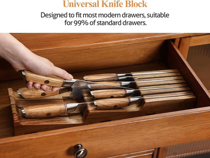 In-drawer Knife Block, Natural Acacia Knife Drawer Oganizer, Insert-Kitchen Storage Holder, 11 Slots, Holds up to 11 Various Size Knives, Countertop Saving&Knife Protective