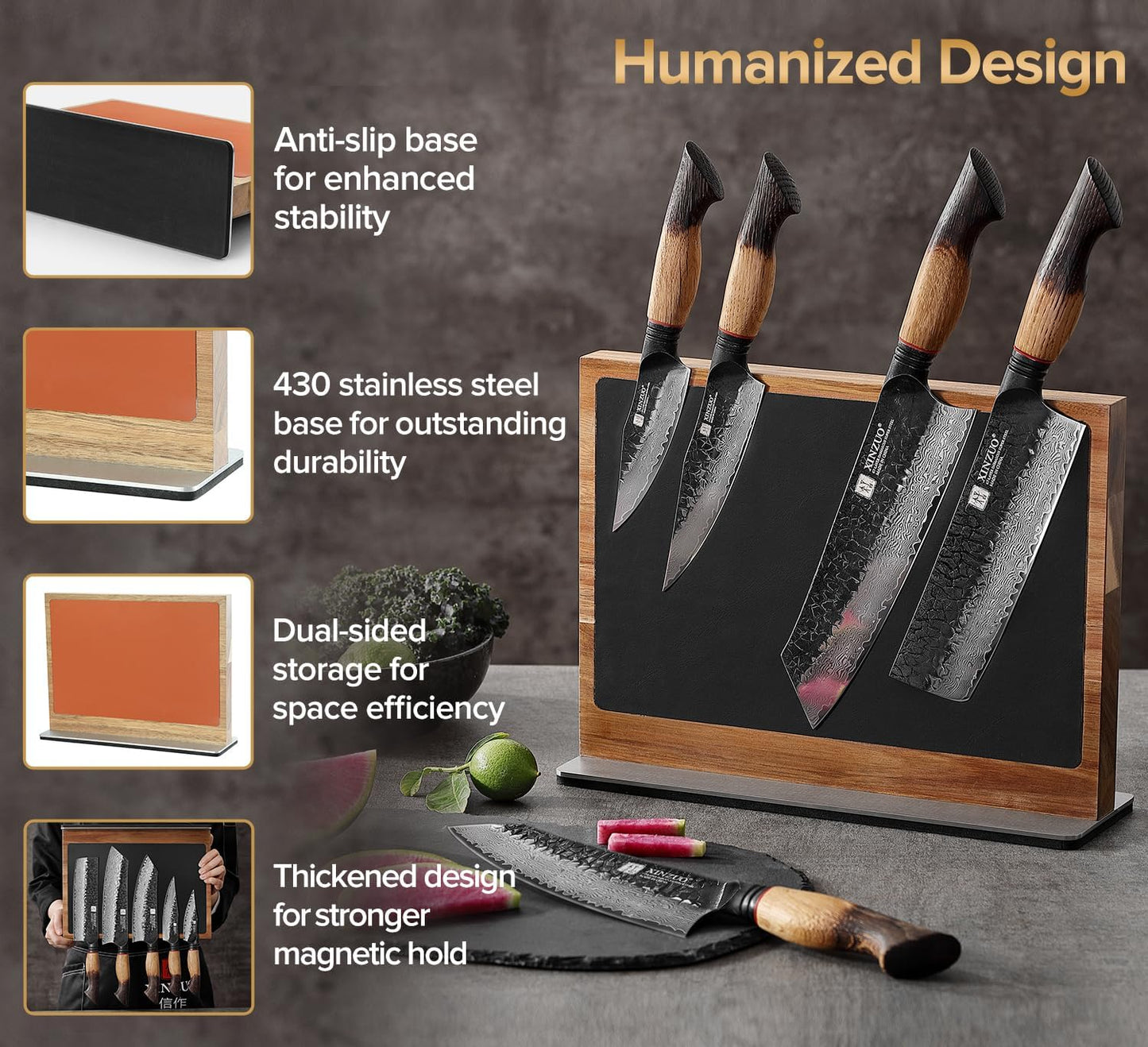 In-drawer Knife Block, Natural Acacia Knife Drawer Oganizer, Insert-Kitchen Storage Holder, 11 Slots, Holds up to 11 Various Size Knives, Countertop Saving&Knife Protective