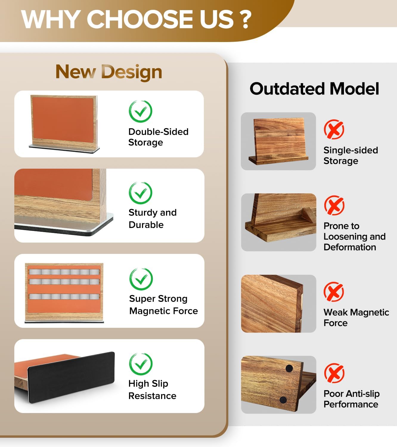 In-drawer Knife Block, Natural Acacia Knife Drawer Oganizer, Insert-Kitchen Storage Holder, 11 Slots, Holds up to 11 Various Size Knives, Countertop Saving&Knife Protective